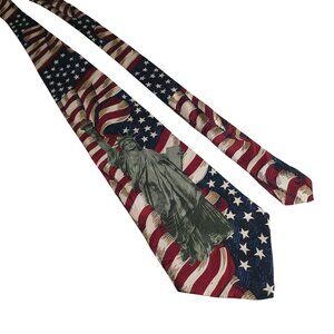 Museum Artifacts Tie Statue Of Liberty American Flag USA Themed Silk Classic